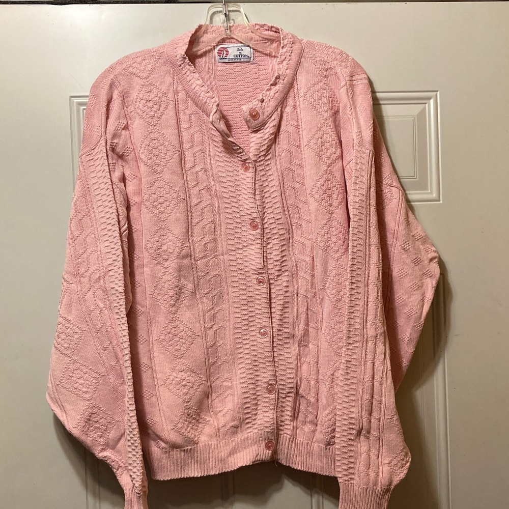Vintage Isle of Cotton Light‎ Pink Button-Up Cardigan XL